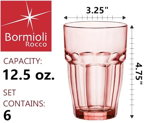 Stackable Tempered Glass Long Drink Glasses, 12.5 oz, Peach, Set of 6