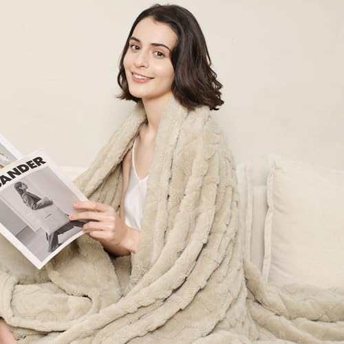 Aganear Soft Fleece Throw Blanket 50"x60" - Boho Khaki Couch Throw