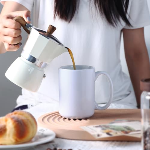 Smilatte White 15 Oz Ceramic Coffee Mug with Large Handle - A-White