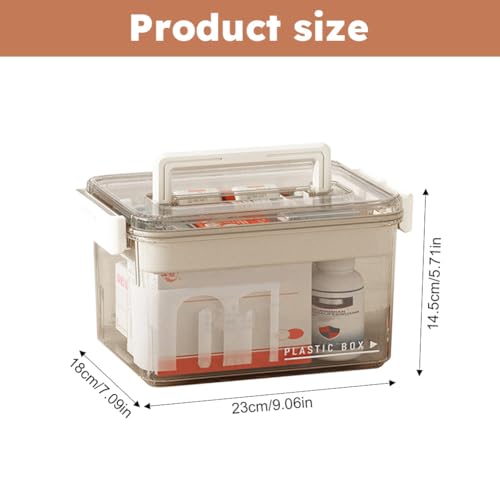Clear Medicine Storage Box with Removable Tray and Handle, 23x18x14.5cm