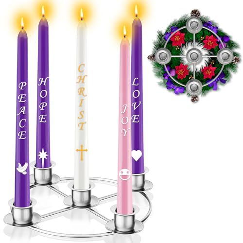 Silver Metal Advent Wreath 5 Candle Holder - Christmas Table Centerpiece