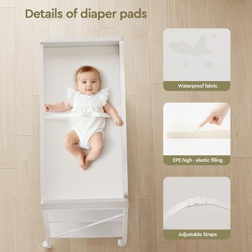 Mobile Baby Changing Table with Waterproof Pad and 2-Tier Storage Shelves