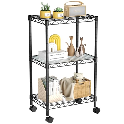 3-Tier Metal Wire Storage Shelf Unit with Wheels Adjustable Shelving