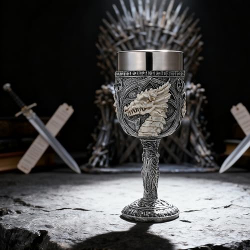 Medieval Dragon Skull Chalice, 7oz Stainless Steel Gothic Goblet