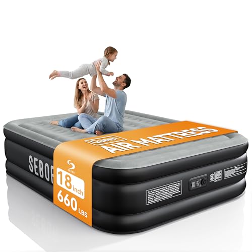 Queen Air Mattress with Built-in Pump - 18" Self-Inflating Blow Up Bed