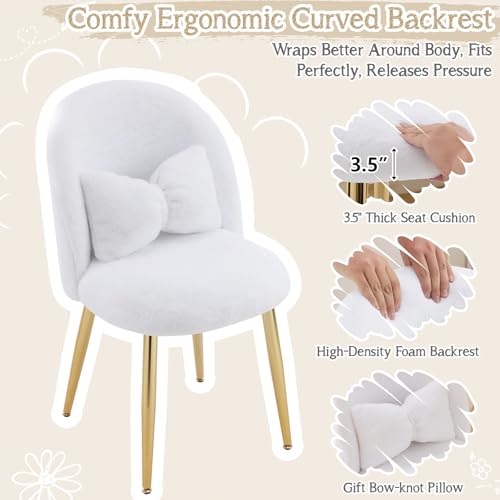Plush Vanity Chair with Backrest and Pillow for Makeup Desk