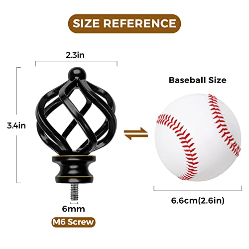 Decorative Twisted Cage Curtain Rod Finials, Black, 2 Pack