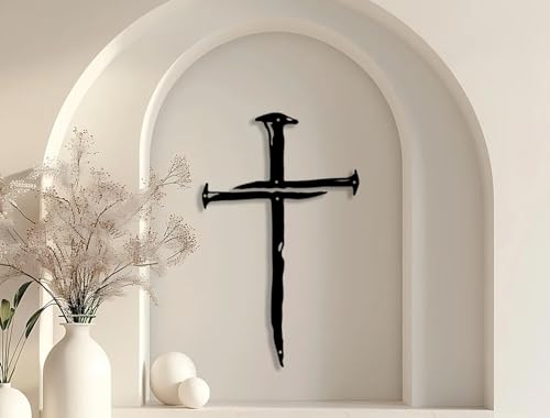 Minimalist Metal Cross Wall Art – 17-Inch Black Iron Religious Home Decor