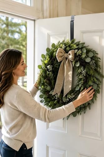 Adjustable Wreath Hanger for Front Door - Heavy Duty 14-24 Inch Over Door Hook