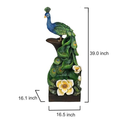 39-Inch Peacock Outdoor Water Fountain with LED Lights