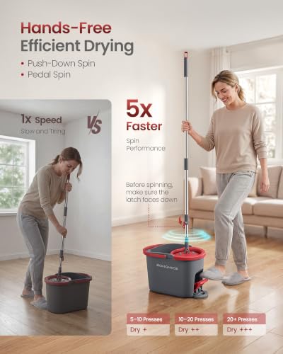 Spin Mop and Bucket Set with Foot Pedal Wringer & Extendable Handle