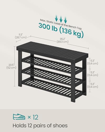 4-Tier Bamboo Shoe Rack Bench, Entryway Shoe Storage Organizer