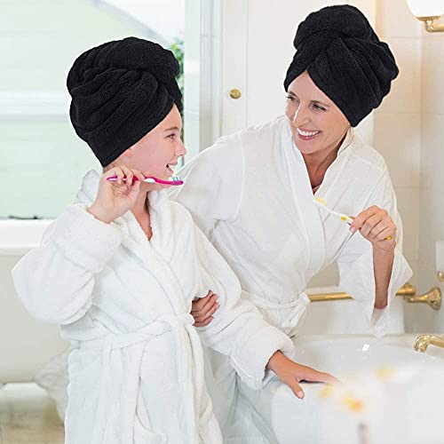 SINLAND Microfiber Hair Drying Cap 3 Pack Black, 25.6 x 9.8 inches - Fast Absorbent Towel for All Hair Types