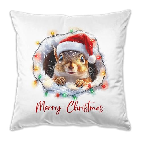 DEQSX Funny Christmas Squirrel Pillow Cover 18x18in, Santa Hat & Lights, 06color
