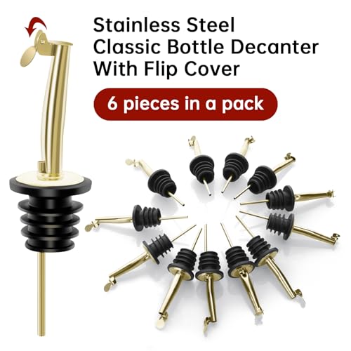 Eispap Gold 6Pcs Stainless Steel Liquor Pour Spouts with Caps - Fast Accurate Pouring