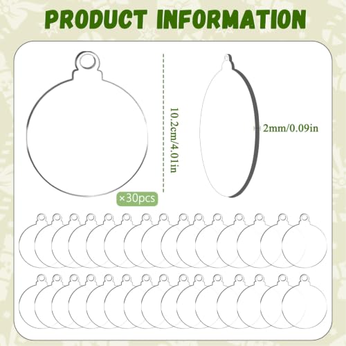 OuMuaMua 30-Pack 4-Inch Clear Acrylic Ornament Blanks for DIY Christmas Crafts