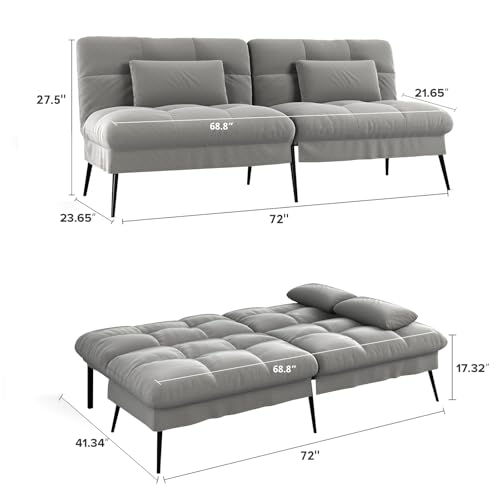 72-Inch Convertible Futon Sofa Bed, Adjustable Reclining Sleeper Loveseat