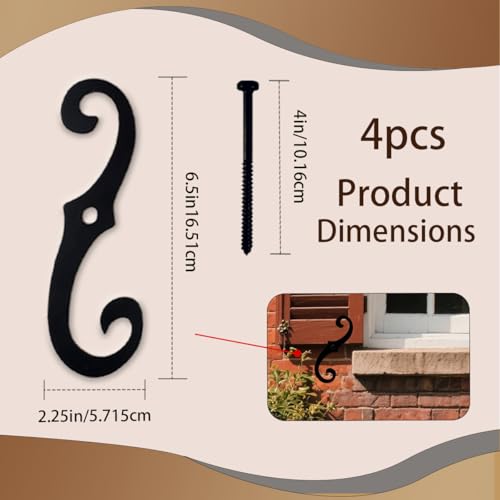 6.5-Inch Iron Shutter Dogs, S-Shaped Decorative Exterior Shutter Fasteners
