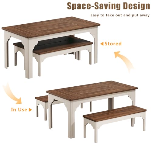 63-inch Farmhouse Dining Table Set with 2 Benches, Space-Saving Kitchen Set