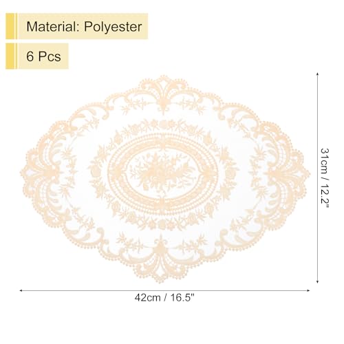 uxcell 6 Pack Retro Lace Oval Placemats 12x16 Inch Beige French Embroidered Table Mats