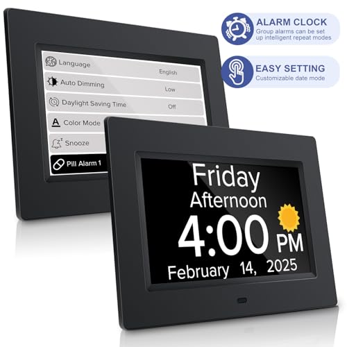7-Inch Digital Day Clock for Elderly with Voice Announcement and Alarms