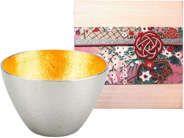 Japanese Handmade Sake Cup with Gold Leaf and Kimono Wrapping - Traditional Craft