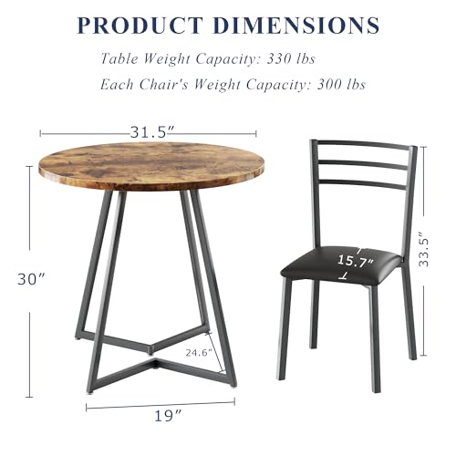 3-Piece Round Dining Table Set with 2 Upholstered Chairs for Small Spaces