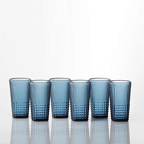Set of 6 Beaded Iced Beverage Glasses, 15-Ounce, Cornflower Blue