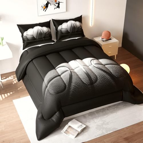 3-Piece Basketball Comforter Set - Soft Microfiber Bedding for Full Size Bed