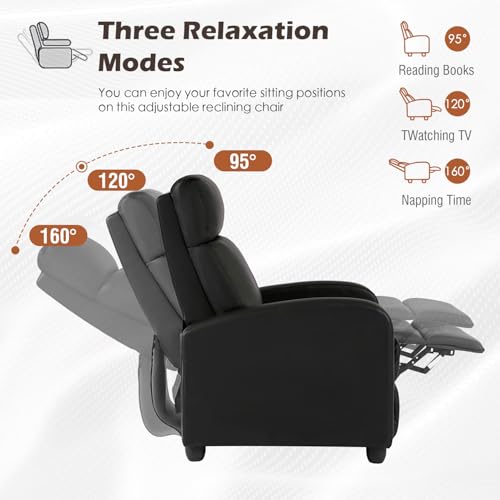 Black Faux Leather Recliner Chair with Lumbar Support and Footrest
