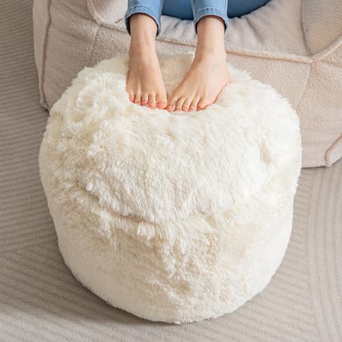 Round Faux Fur Pouf Ottoman, 20-Inch Fluffy Foot Stool with Foam Filling