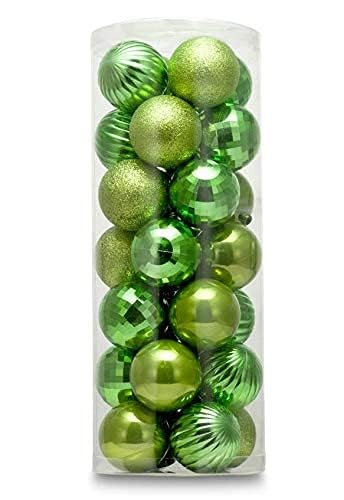 28ct Shatterproof Mini Christmas Ball Ornaments - 1.57 Inch Lime Green