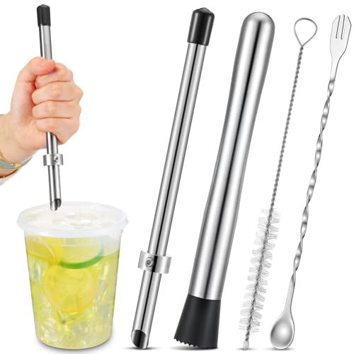 Honeydak 8.7 Inch Lemonade Punch Tool Set - 5 Pcs Straw Hole Puncher, Muddler & Stir Spoon