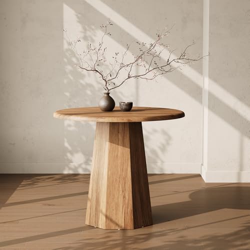 31.5-inch Round Dining Table, Rustic Brown Wood Kitchen Table for 4