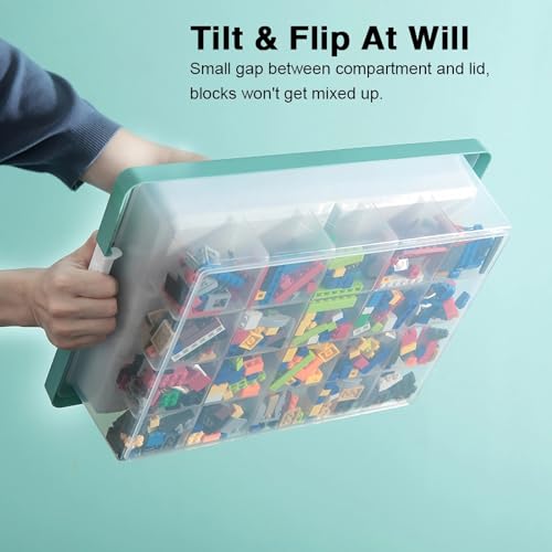 Stackable Toy Storage Organizer Box with Building Plate Lid and Removable Tray