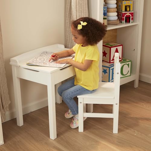 Wooden Lift-Top Kids Desk and Chair Set - White Toddler Furniture