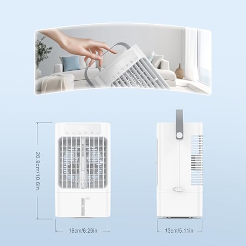 Portable Air Conditioner Fan, 900ml Desktop Evaporative Cooler with 3 Speeds, 120° Oscillation & Timer