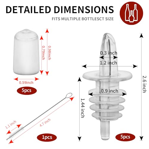 eispap 5PCS Clear Plastic Oil Bottle Pourers with Dust Caps - Professional Bar & Kitchen Use