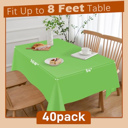 Kongdaoth Lime Green 54x108 Disposable Plastic Tablecloths (40 Pack) Rectangle