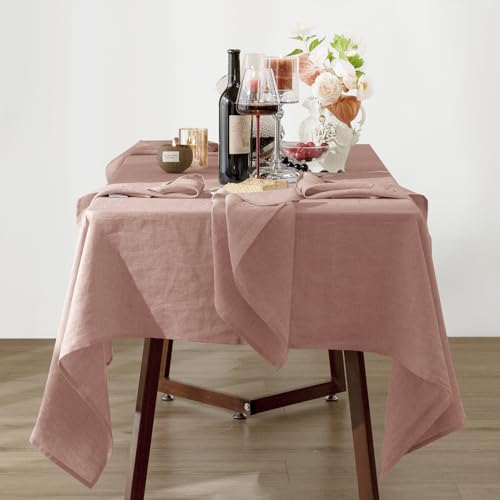 Talasily 100% Linen Rectangle Tablecloth 60x84 Pink - Farmhouse Dining Cover