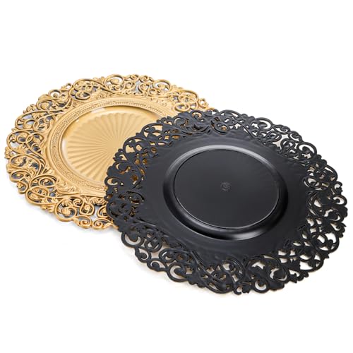Foraineam 13-Inch Gold Charger Plates Set of 12 - Decorative Hollow Out Flowers