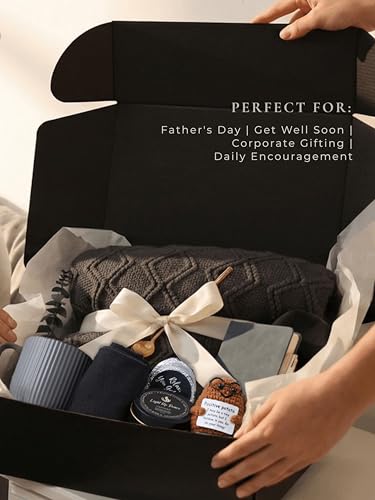 Thoughtful Care Package for Men & Women - Knitted Blanket, Mug, and Positive Potato
