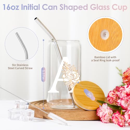16 Oz Personalized Color-Changing Initial Glass Cup with Lid and Straw