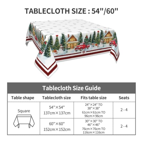 Barneova 54x54 Inch Water-Resistant Christmas Tablecloth with Cedar and Red Truck Design, Reusable Holiday Decor