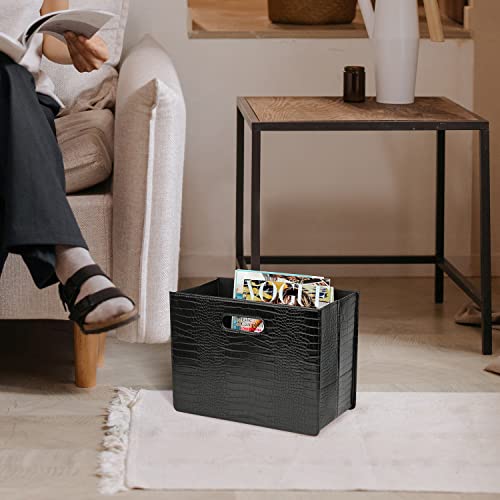 Foldable Faux Leather Magazine Rack and Document Organizer - Black