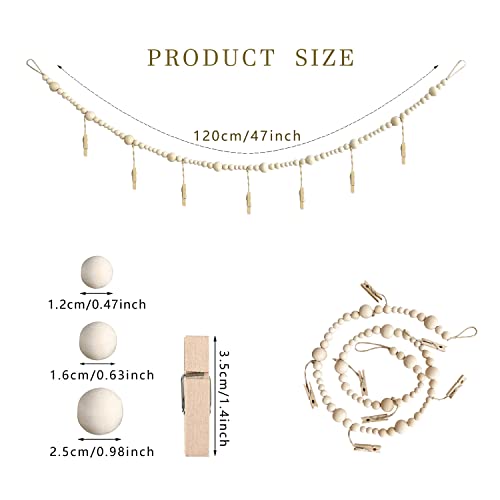 4-Foot Boho Wooden Bead Photo Display Garland with 7 Clips