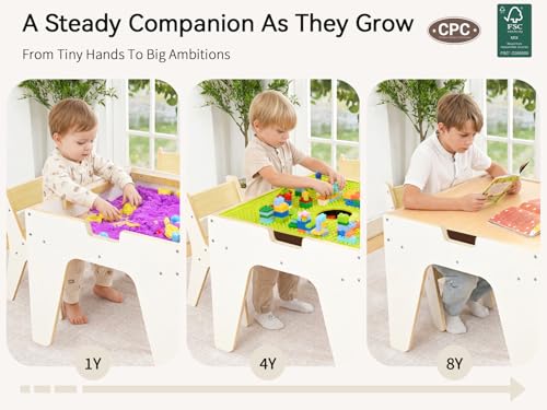4-in-1 Kids Activity Table and 2 Chairs Set with Storage for Sensory Play