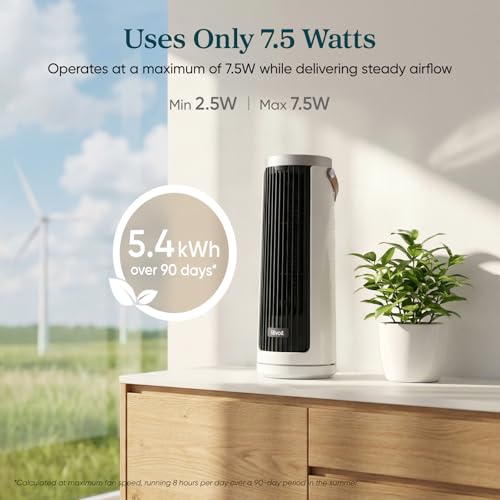 Mini Tower Fan, Quiet Oscillating Desk Fan with Remote, 12H Timer, White