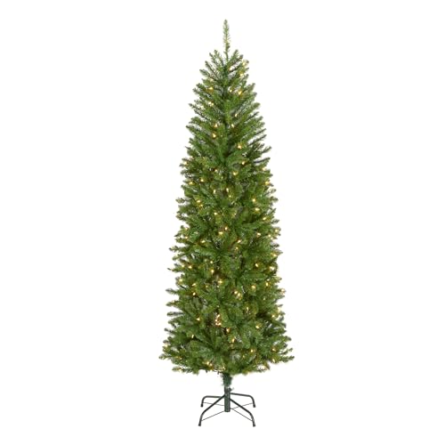 6.5ft Pre-Lit Kingswood Fir Slim Artificial Christmas Tree with Metal Stand