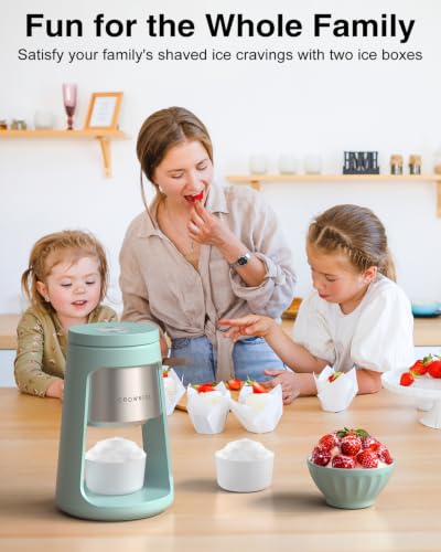 CROWNFUL Blue Electric Shaved Ice Machine 130W with 2 Cups - Fast & Safe Snow Cone Maker